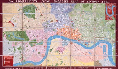 Nouveau plan en relief de Londres par Bauerkeller, 1841 (lithographie en couleur) - George Bauerkeller